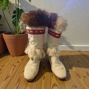 Tecnica Vintage Goat Fur Tribal Snow Boots Mid-Calf Boots EU 39 / US 8.5 -9